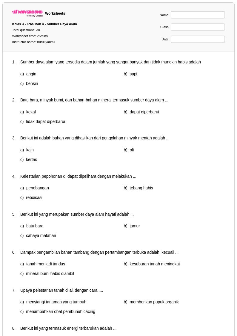 50 lembar kerja Aktivitas Alam untuk Kelas 3 di Wayground Gratis 50 lembar kerja Aktivitas Alam untuk Kelas 3 di Wayground Gratis
