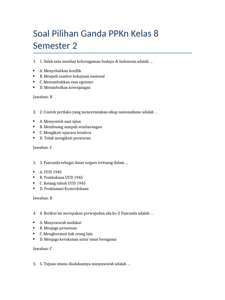 10 Contoh Soal Jawab Pilihan Ganda PKN Bab 4 Kelas 11 yang Sering Muncul Saat Ujian