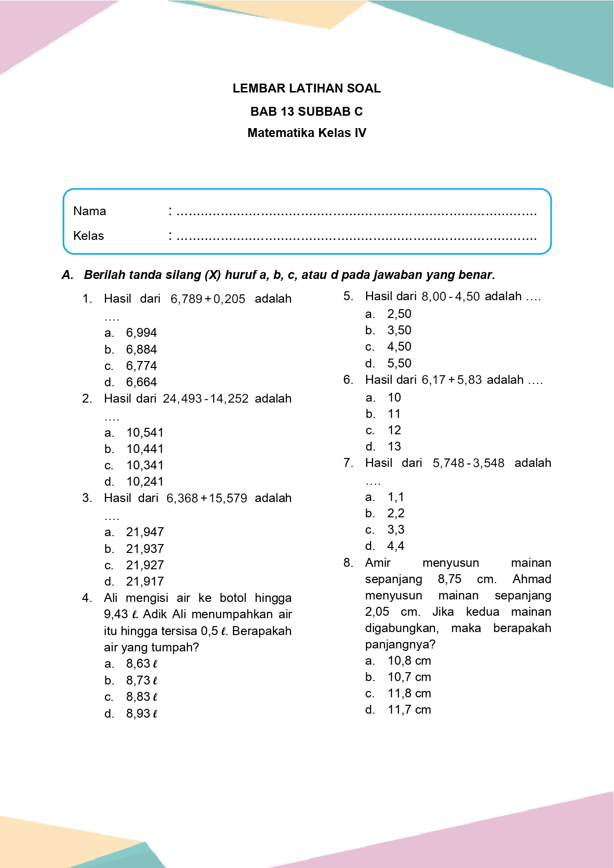 Latihan Soal Matematika Kelas 4 Vol 2 Bab 13 Subbab C - Daring Nur