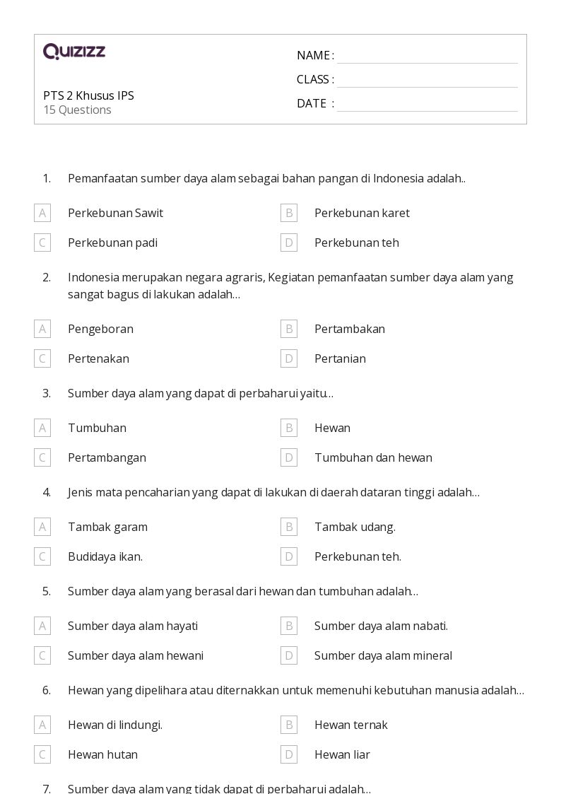 50 lembar kerja Aktivitas Alam untuk Kelas 4 di Quizizz Gratis