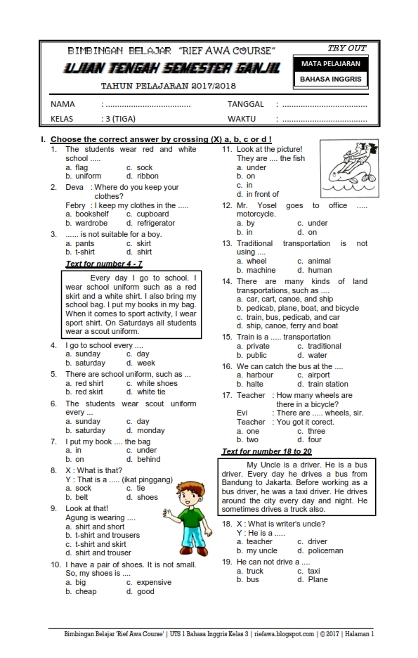 Soal Bahasa Inggris Sd Kelas 4 Dalchaebi