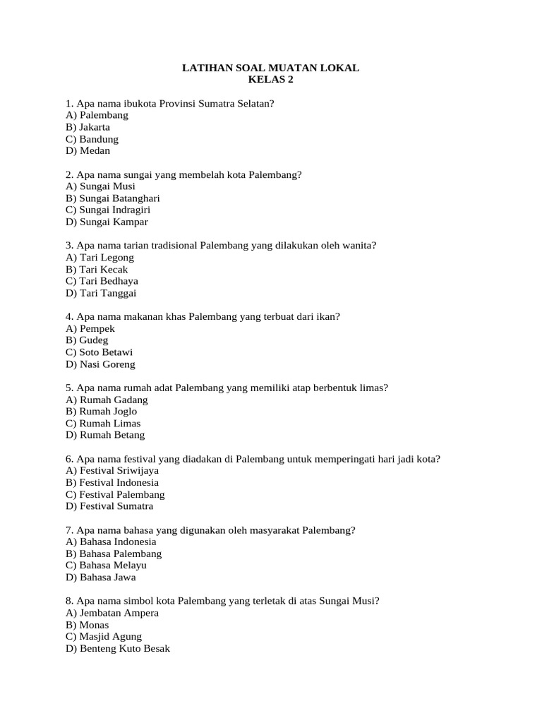Soal Muatan Lokal Kelas 2 SD PDF