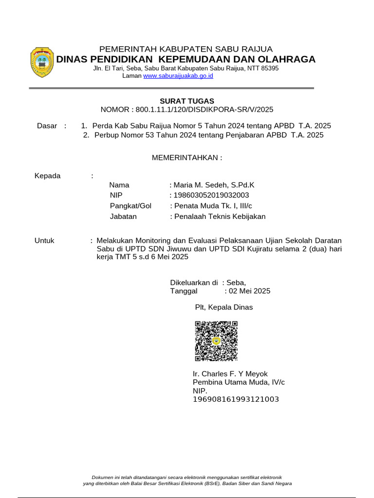 Surat Tugas Monitoring Ujian Sekolah PDF
