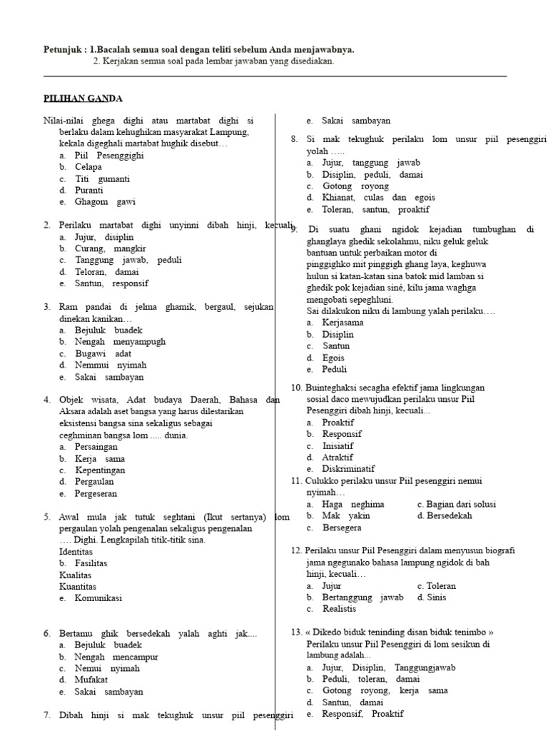 Soal Bahasa Lampung Kelas 3 PDF