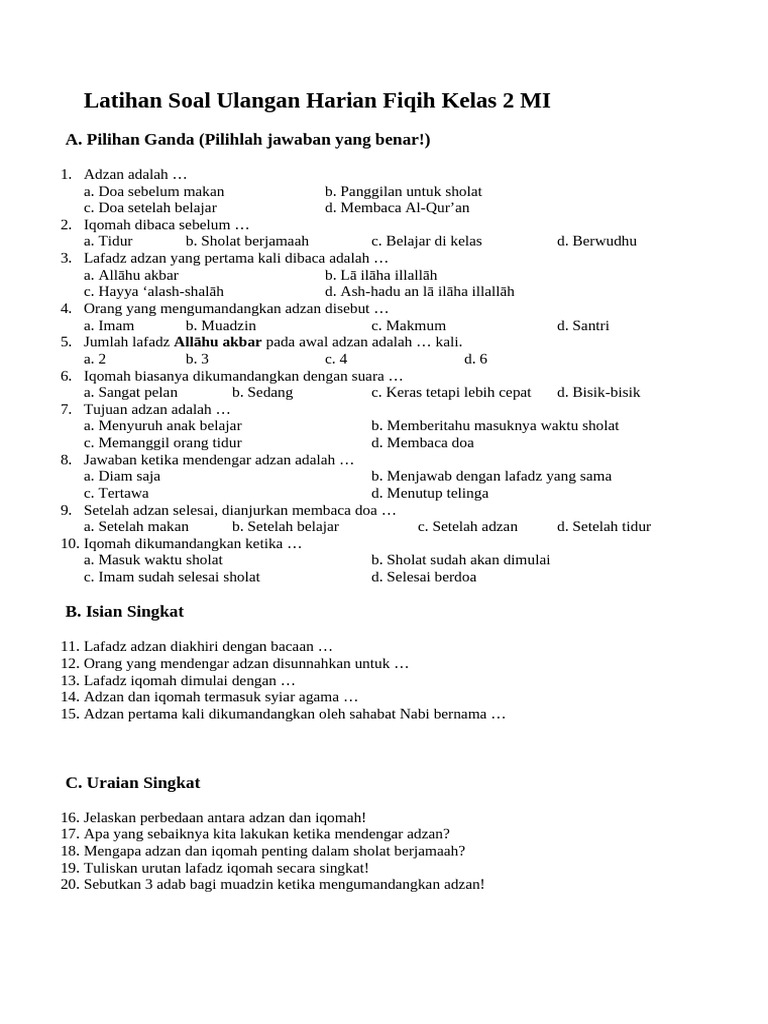 Ternyata Ini Kunci Jawaban Soal Fikih Kelas 2 yang Selama Ini Salah