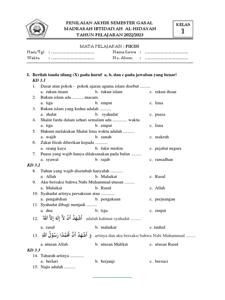 5 Contoh Soal UAS Fikih MI Kelas 3 Semester 2 yang Wajib Dikuasai Sebelum Terlambat