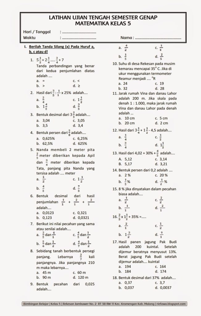 5 Soal Ujian Semester 2 Kelas 5 Matematika Paling Sering Keluar, Catat!