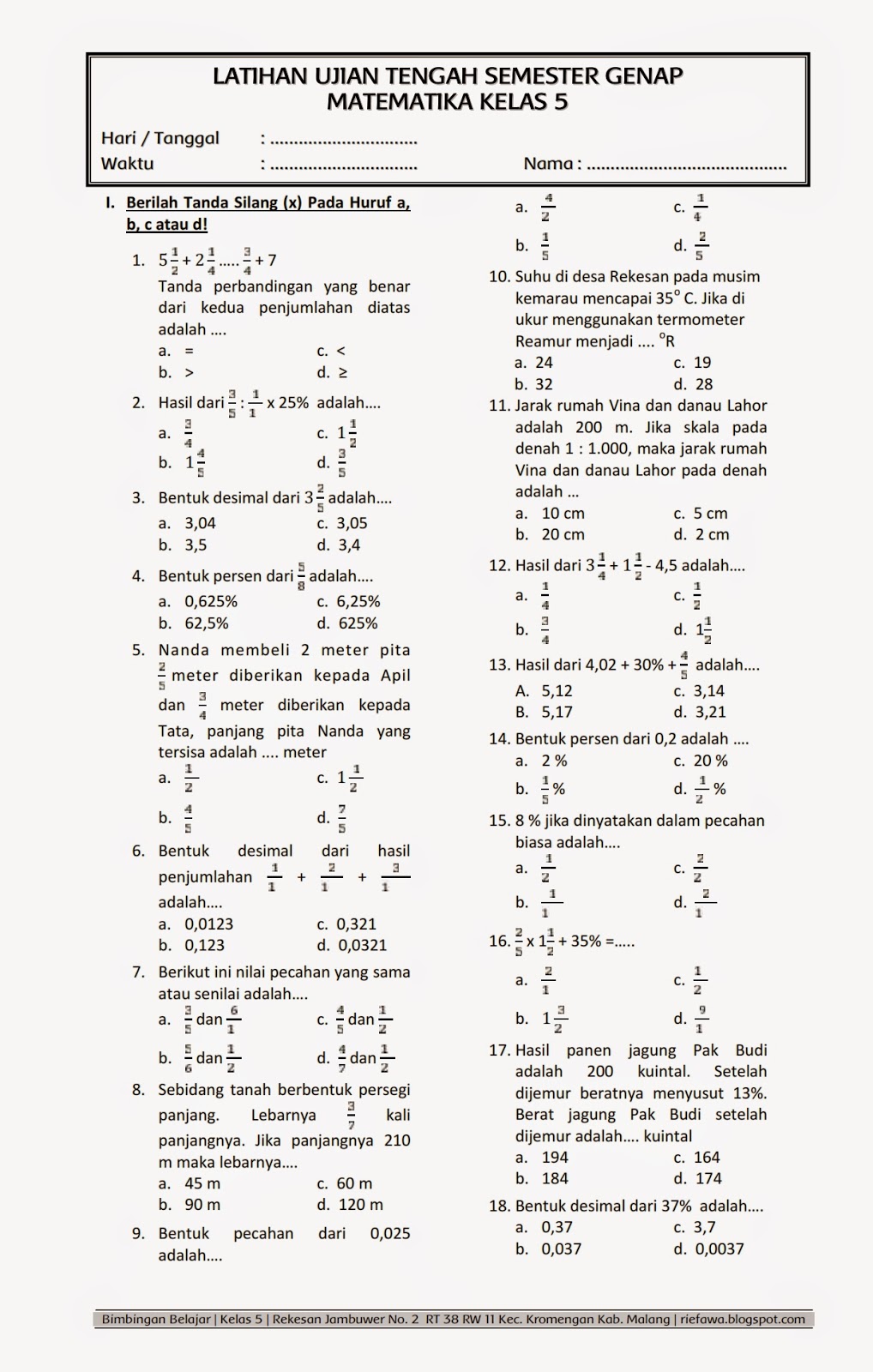 5 Soal Ujian Semester 2 Kelas 5 Matematika Paling Sering Keluar, Catat!