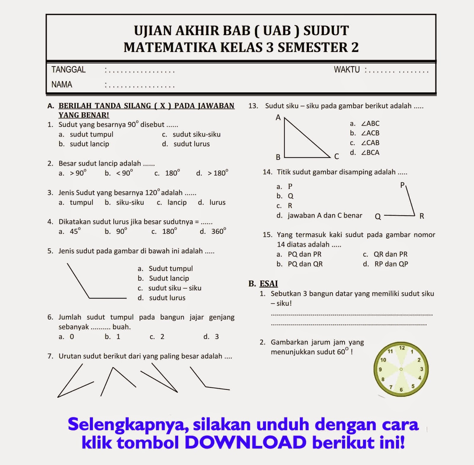 Download Soal Matematika Kelas 3 Semester 2, 5 Tipe Soal Wajib Dikuasai Anak