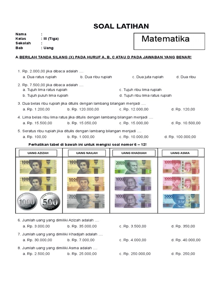 Soal Latihan Matematika Uang Kelas 3 SD PDF Memasak Makanan Anggur Soal Latihan Matematika Uang Kelas 3 SD PDF Memasak Makanan Anggur