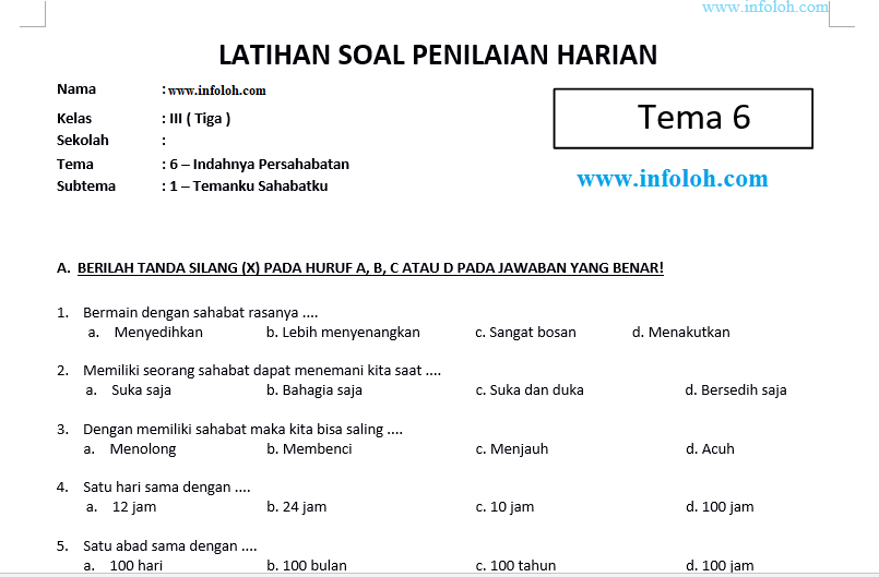 Soal Matematika Kelas 3 Soal Matematika Kelas 3