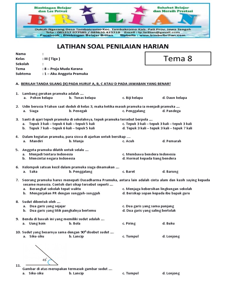 Soal Tema 8 Pramuka Kelas 3 SD PDF Soal Tema 8 Pramuka Kelas 3 SD PDF