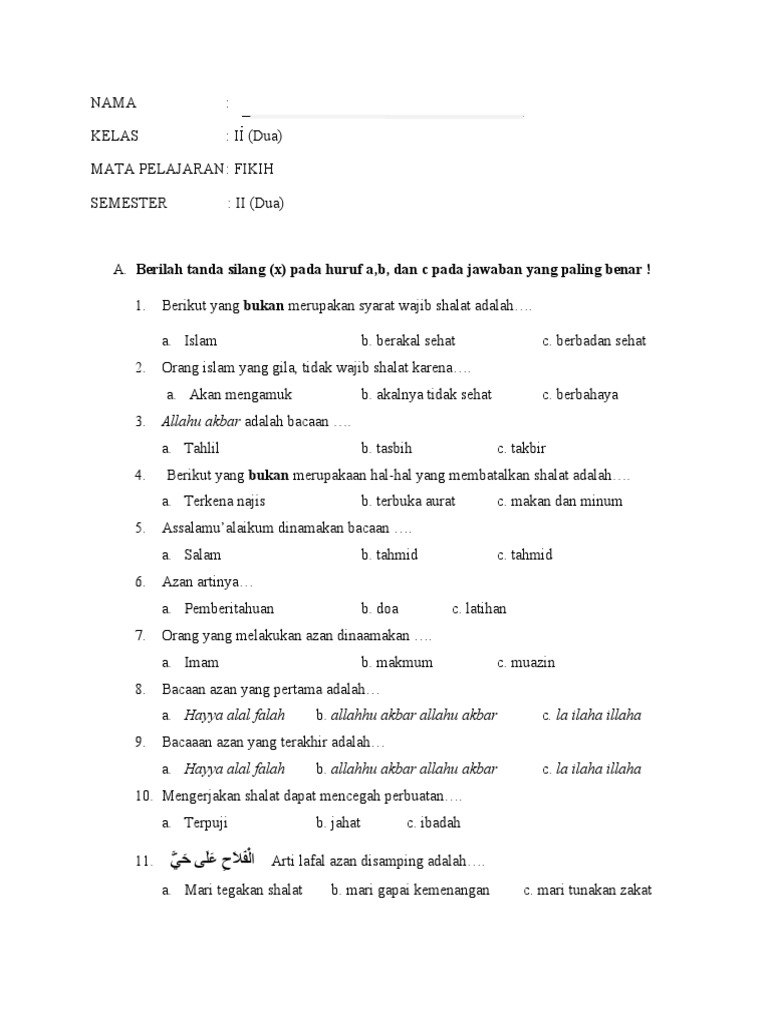 7 Contoh Soal Fiqih Kelas 2 MI Semester 2 yang Wajib Diketahui Sebelum Ujian