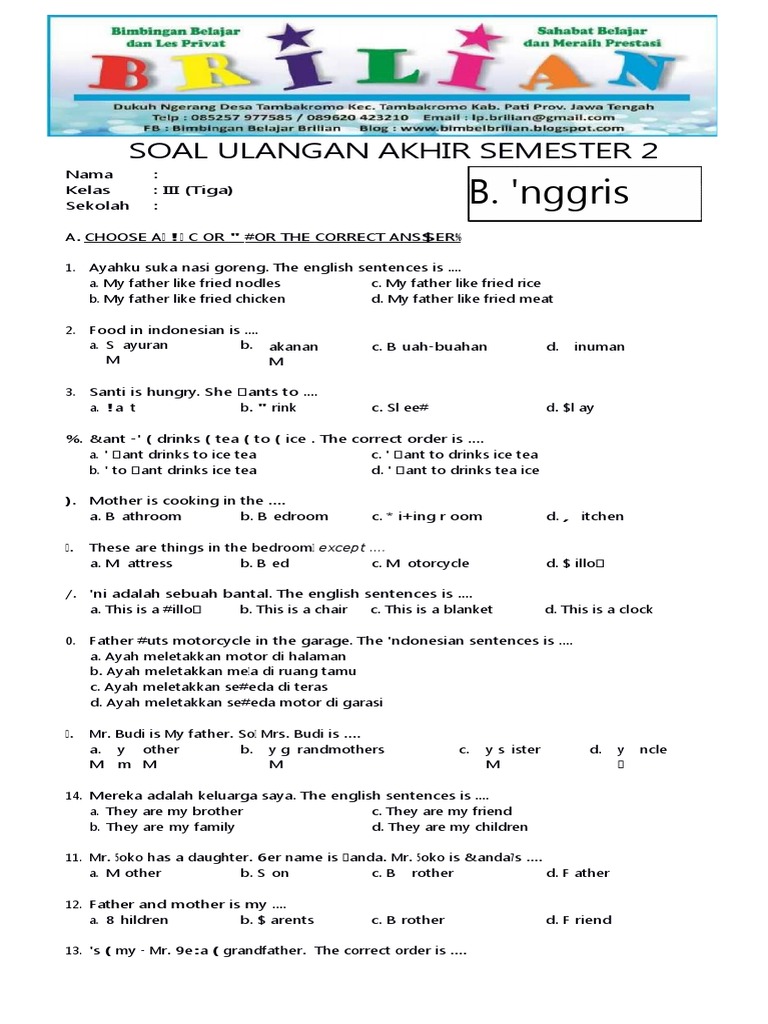 Soal UAS Bahasa Inggris Kelas 3 SD PDF Cooking Food Industry Soal UAS Bahasa Inggris Kelas 3 SD PDF Cooking Food Industry