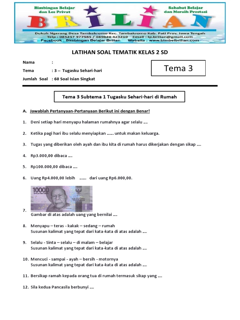 Soal Isian Kelas 2 SD Tema 3 PDF Memasak Makanan Anggur Seni Soal Isian Kelas 2 SD Tema 3 PDF Memasak Makanan Anggur Seni