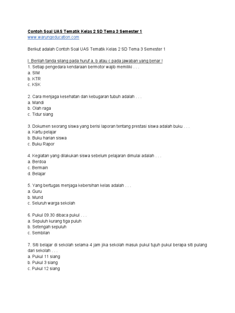 Contoh Soal UAS Kelas 2 Tema 3 PDF Olahraga Rekreasi Seni Contoh Soal UAS Kelas 2 Tema 3 PDF Olahraga Rekreasi Seni