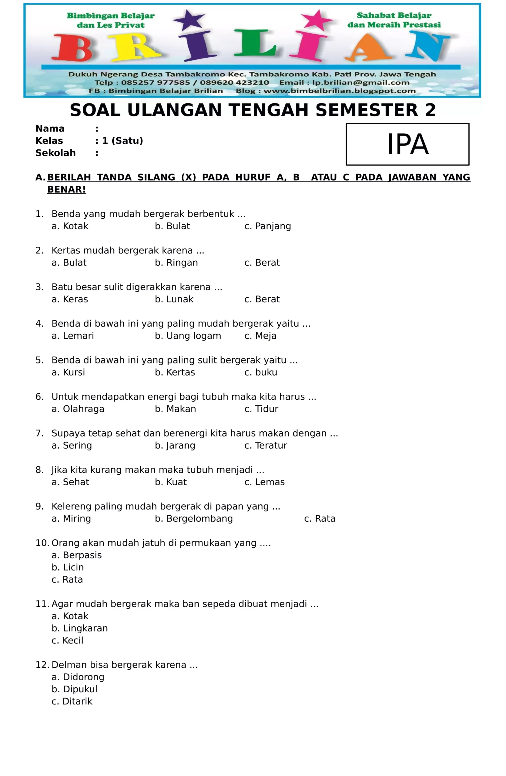 Terbukti! 7 Contoh Soal IPA SD Kelas 1 Bantu Anak Pintar Siap Ujian Nasional 2026