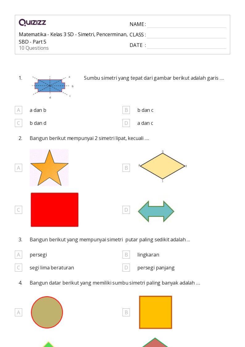 50 lembar kerja Garis Simetri untuk Kelas 4 di Quizizz Gratis 50 lembar kerja Garis Simetri untuk Kelas 4 di Quizizz Gratis