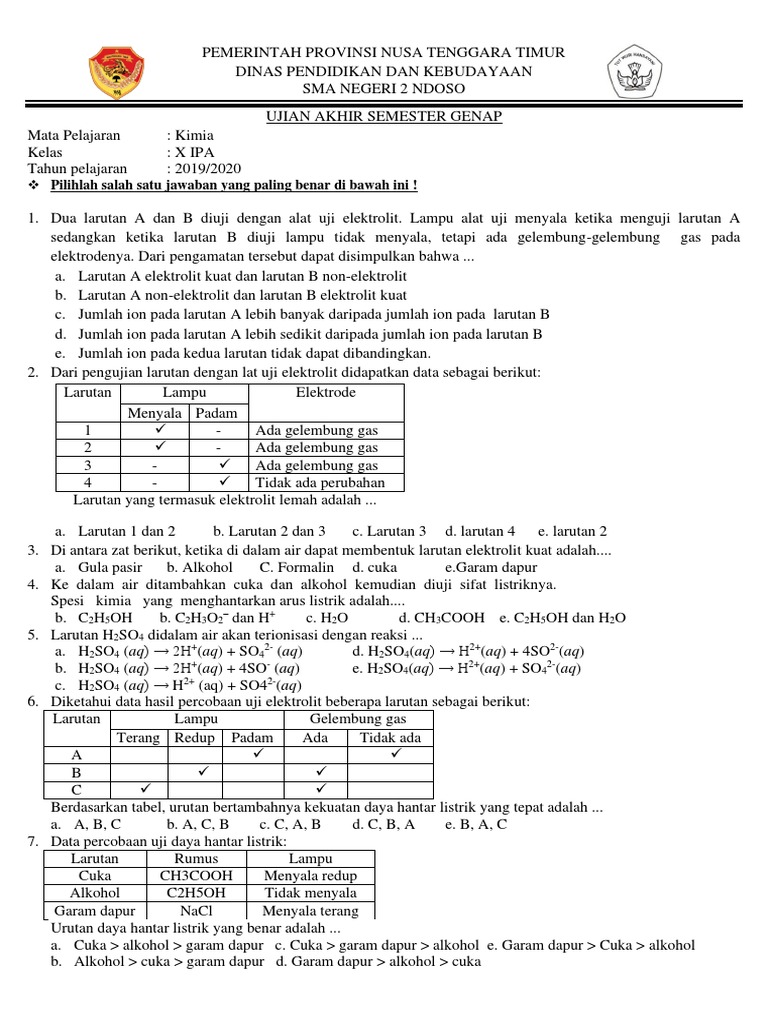 Soal Ujian Kimia Kelas X IPA Sem 2 PDF Soal Ujian Kimia Kelas X IPA Sem 2 PDF
