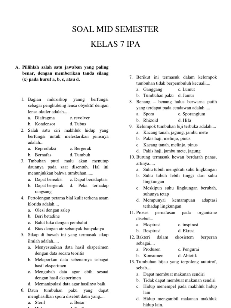 Soal Ipa Kelas 7 Semester 1 Kurikulum Merdeka Dalchaebi Soal Ipa Kelas 7 Semester 1 Kurikulum Merdeka Dalchaebi