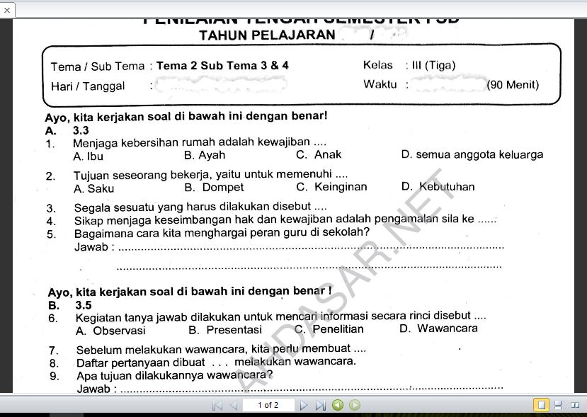 Rahasia Cepat Pintar Jawab Soal Soal Tema 4 Kelas 1 Sub Tema 3-4 yang Wajib Tahu