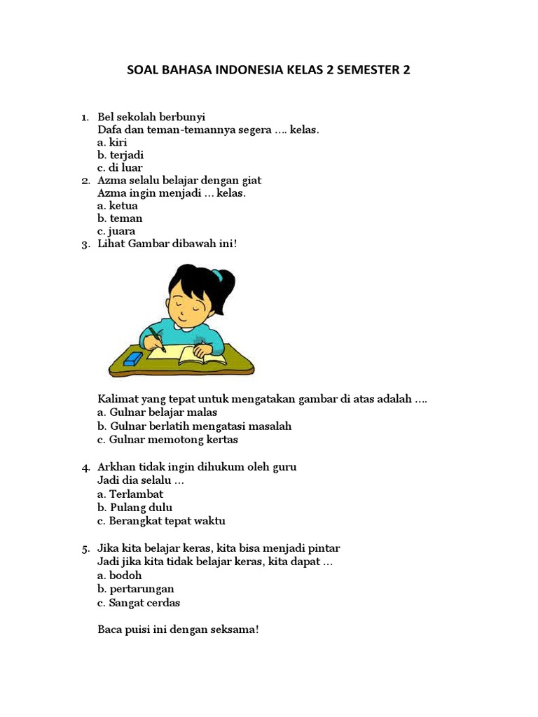 Rahasia Lolos Ujian dengan Soal Bahasa Indonesia Kelas 2 Semester 2 Kelas 1 SD Terbaru