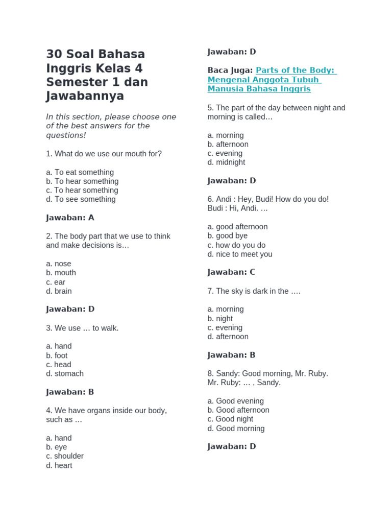 Rahasia Skor Sempurna Kerjakan Soal Bahasa Inggris Kelas 4 Kurikulum 2013 Semester 1 Rahasia Skor Sempurna Kerjakan Soal Bahasa Inggris Kelas 4 Kurikulum 2013 Semester 1