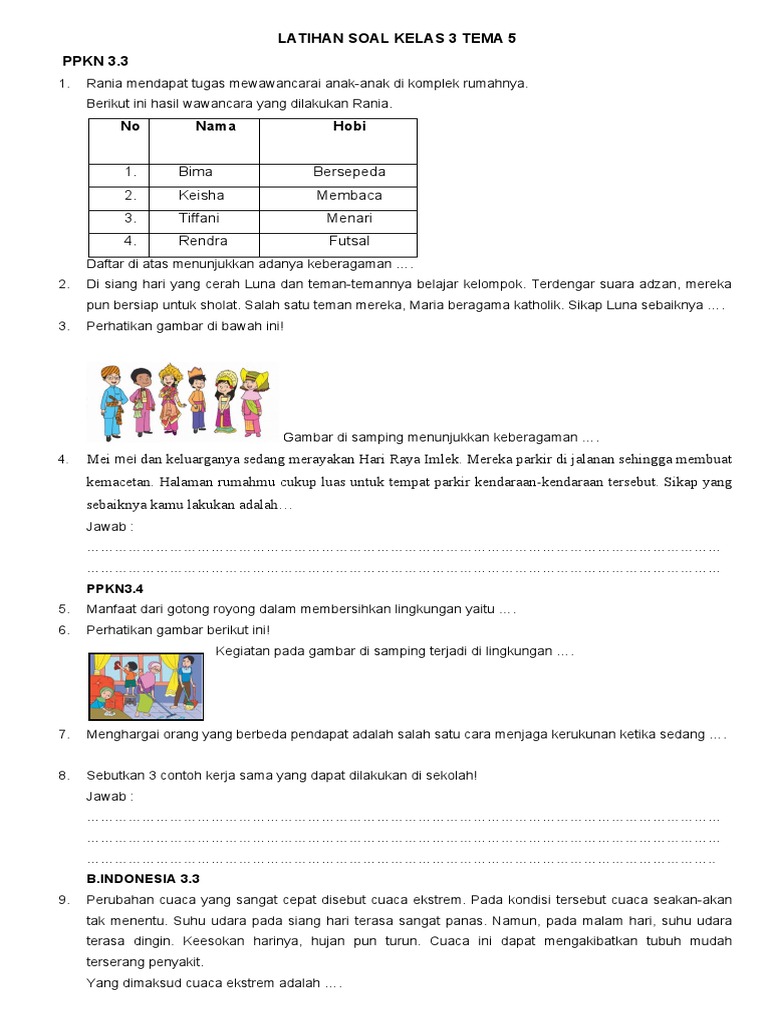 Rahasia Skor Tinggi dengan Latihan soal soal tema 5 kelas 3 k13 revisi 2018 Terbaru