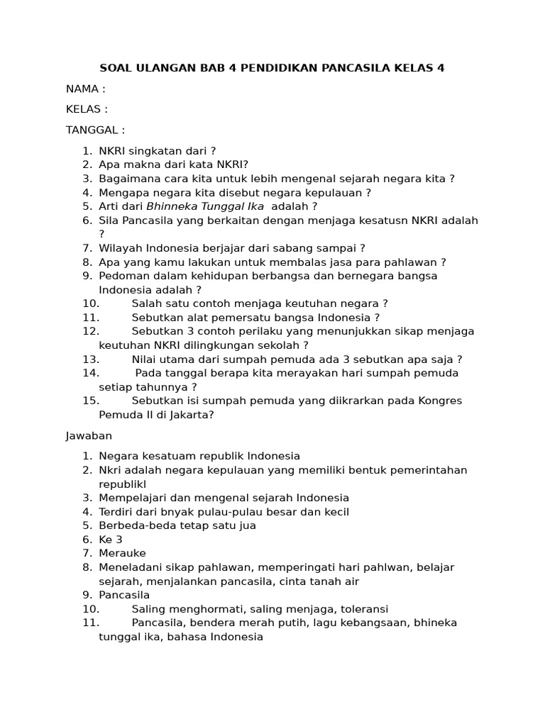 Wajib Tahu 10 Contoh Soal PKN Kelas 4 Tentang Nilai-Nilai Pancasila Agar Nilai Bagus Wajib Tahu 10 Contoh Soal PKN Kelas 4 Tentang Nilai-Nilai Pancasila Agar Nilai Bagus