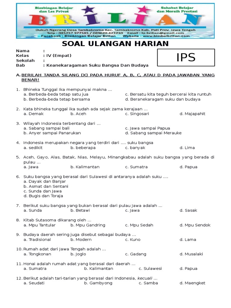 Wajib Tahu! Kumpulan Soal PKN Kelas 4 tentang Keragaman Suku dan Ras Terbaru