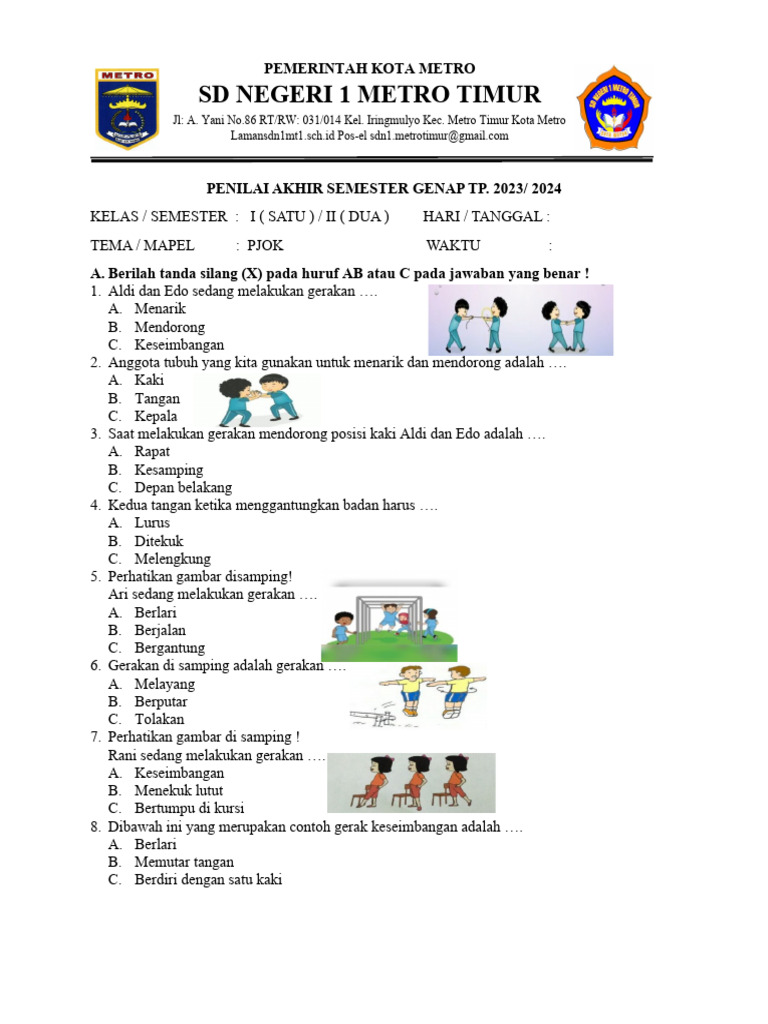 Wajib Tahu Kumpulan soal soal tema 3 subtema 2 pjok kelas 1 Agar Nilai Langsung Melejit