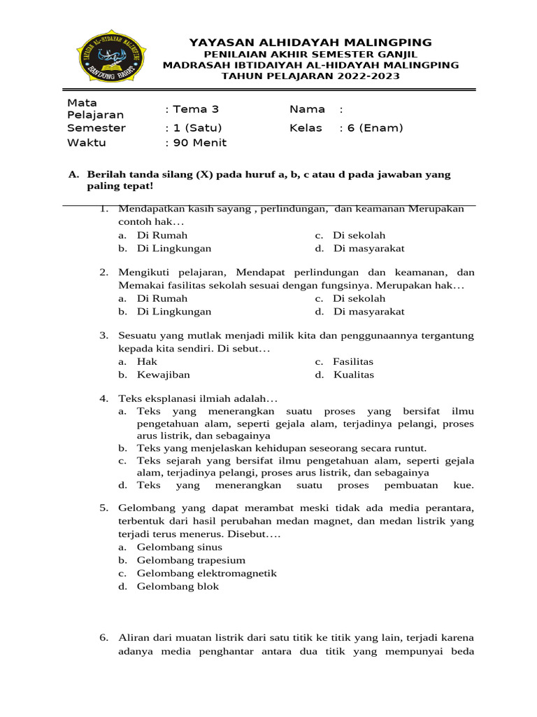 Wajib Tahu Rahasia Latihan soal soal tema 3 kelas 6 sd Agar Nilai Ujian Melejit